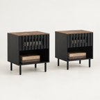 2 Set Nightstands With Grille Striped Doors, Mid Century Modern Nightstand, Bedside Table With Slatted Drawer Decor, End Tables Bedroom With Metal Legs, Night Stand For Bedroom — studio side profile