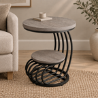 2 Tiers Couch Table,Round Side Table,End Table — living room three-quarter right