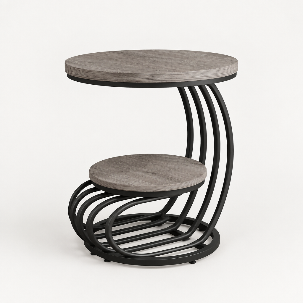 2 Tiers Couch Table,Round Side Table,End Table — studio side profile
