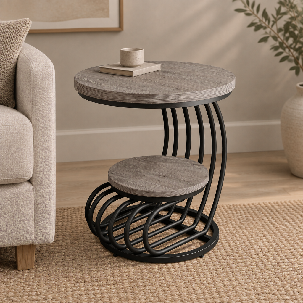 2 Tiers Couch Table,Round Side Table,End Table — living room three-quarter left