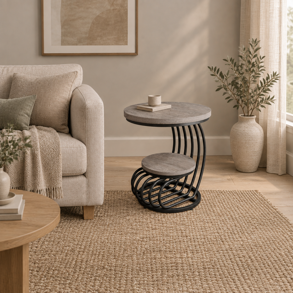 2 Tiers Couch Table,Round Side Table,End Table — living room wide