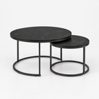Nesting Coffee Table Set Of 2, 27.6inch Round Coffee Table Wood Marble Pattern Top With Sturdy Metal Frame, End Table Side Tables For Living Room Bedroom Balcony Yard Black — studio hero