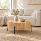 Round Coffee Table With Storage Modern Accent Tea Table For Bedroom Living Room Office Apartment — living room three-quarter right