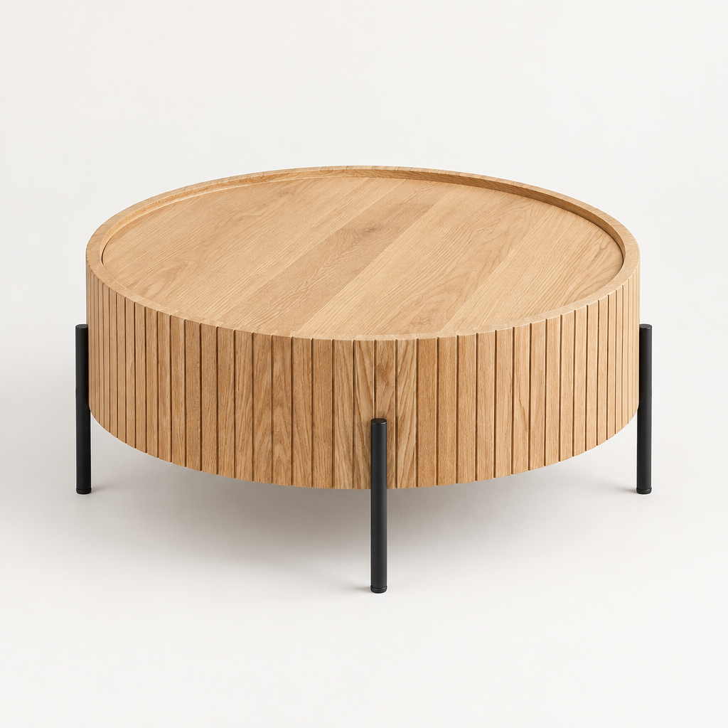 Round Coffee Table With Storage Modern Accent Tea Table For Bedroom Living Room Office Apartment — studio three-quarter