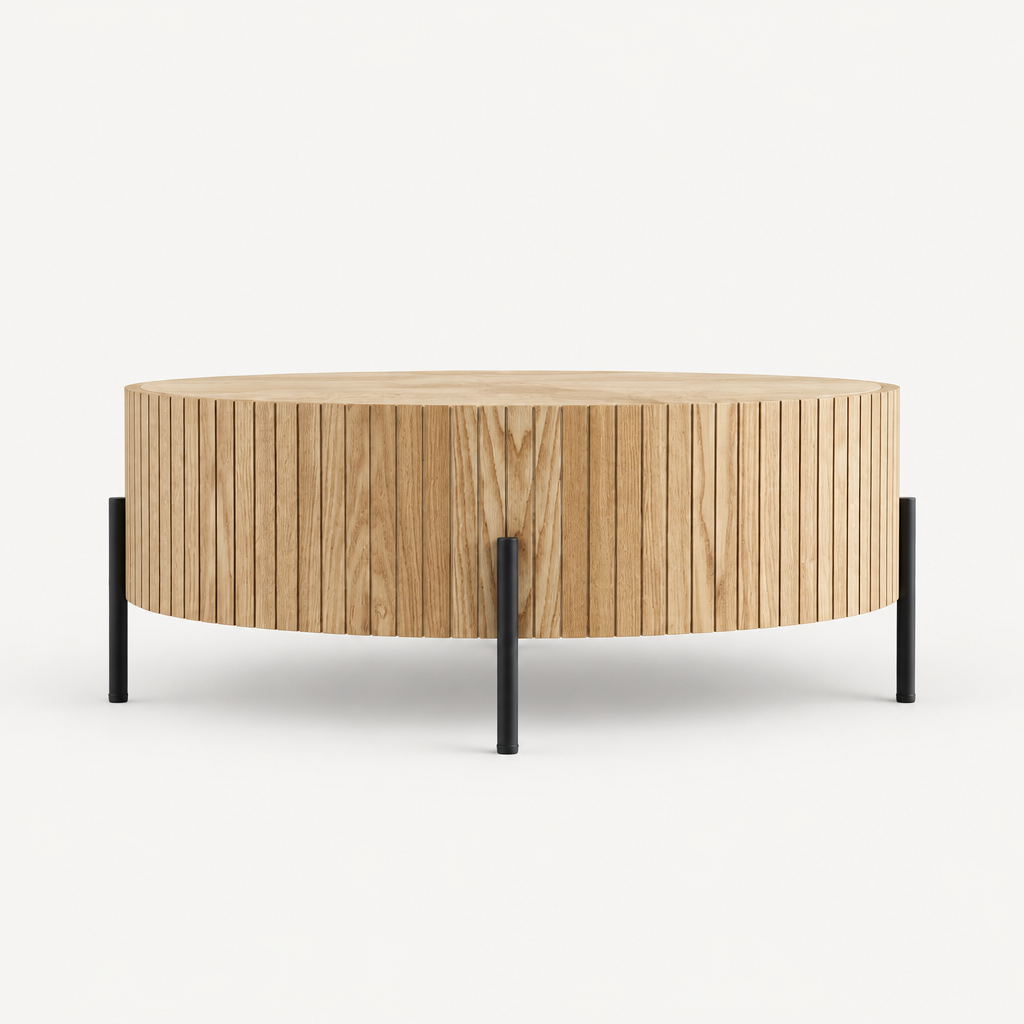 Round Coffee Table With Storage Modern Accent Tea Table For Bedroom Living Room Office Apartment — studio side profile