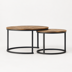 Nesting Coffee Table Set of 2, 27.6inch Round Coffee Table Industrial Wood Finish with Sturdy Metal Frame, End Table Side Tables for Living Room Bedroom Balcony Yard (Rustic Brown) — studio side profile