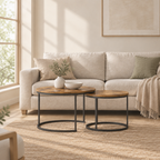 Nesting Coffee Table Set of 2, 27.6inch Round Coffee Table Industrial Wood Finish with Sturdy Metal Frame, End Table Side Tables for Living Room Bedroom Balcony Yard (Rustic Brown) — living room wide