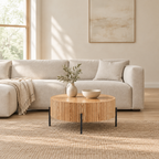 Round Coffee Table With Storage Modern Accent Tea Table For Bedroom Living Room Office Apartment — living room wide