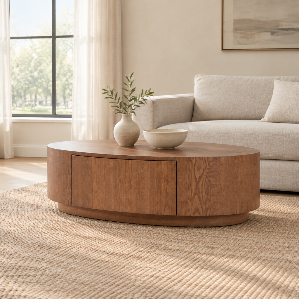 Modern Luxury Oval Coffee Table, Elegant Living Room Accent Piece,No Assembly — living room three-quarter right