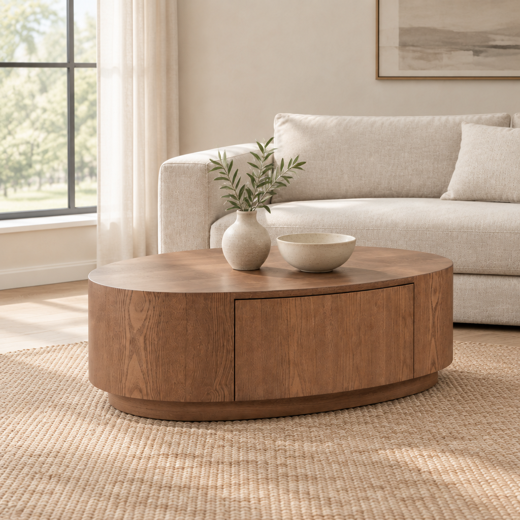 Modern Luxury Oval Coffee Table, Elegant Living Room Accent Piece,No Assembly — living room three-quarter left