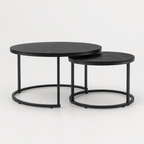 Nesting Coffee Table Set Of 2, 27.6inch Round Coffee Table Wood Marble Pattern Top With Sturdy Metal Frame, End Table Side Tables For Living Room Bedroom Balcony Yard Black — studio side profile