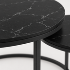 Nesting Coffee Table Set Of 2, 27.6inch Round Coffee Table Wood Marble Pattern Top With Sturdy Metal Frame, End Table Side Tables For Living Room Bedroom Balcony Yard Black — studio detail