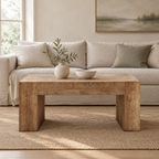 48  Farmhouse Coffee Table, Rectangle Wooden Center Table With Hidden Storage Drawer, Thick Coffee Tables For Living Room, Office, Apartment, Rest Area, Natural Wood Color — living room front
