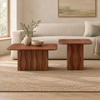 2PCS Nesting Square Coffee Table Set for Living Room,Mid-Century Wavy Fluted Base Tables, End Side Tables for Leisure Area,Office,Brown — living room front