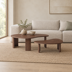 2-Piece Modern Irregular Shape Coffee Table Set For Living Room,Easy Assembly Nesting Coffee Tables, End Side Tables For Living Room Office,Walnut Color — living room wide