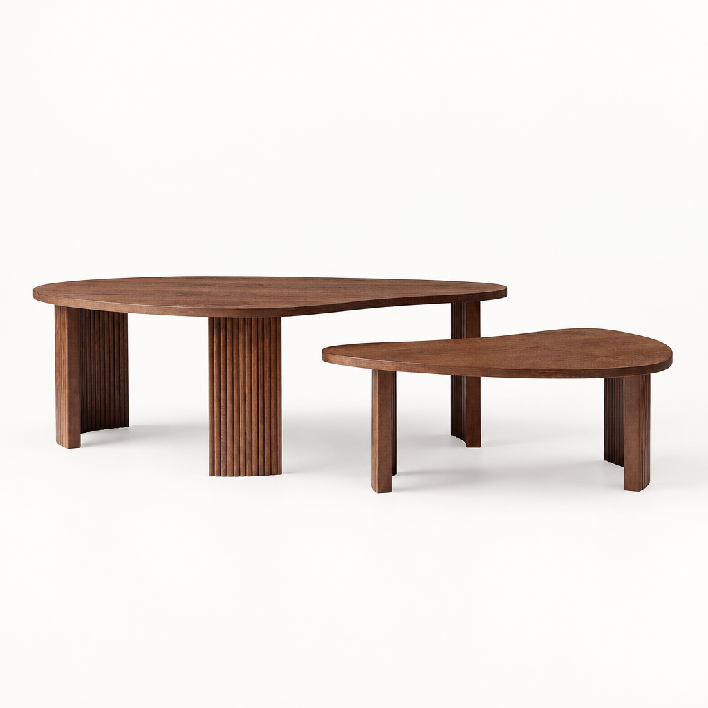 2-Piece Modern Irregular Shape Coffee Table Set For Living Room,Easy Assembly Nesting Coffee Tables, End Side Tables For Living Room Office,Walnut Color — studio side profile