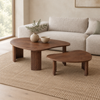 2-Piece Modern Irregular Shape Coffee Table Set For Living Room,Easy Assembly Nesting Coffee Tables, End Side Tables For Living Room Office,Walnut Color — living room three-quarter left