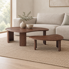 2-Piece Modern Irregular Shape Coffee Table Set For Living Room,Easy Assembly Nesting Coffee Tables, End Side Tables For Living Room Office,Walnut Color — living room three-quarter right