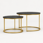 27.6in Nesting Coffee Table Set of 2, Round Coffee Table Wood Marble Pattern Top with Sturdy Metal Frame, End Table Side Tables for Living Room Bedroom Balcony Yard (Black) — studio side profile