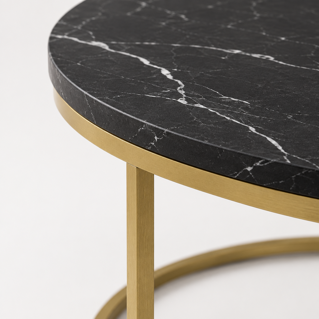 27.6in Nesting Coffee Table Set of 2, Round Coffee Table Wood Marble Pattern Top with Sturdy Metal Frame, End Table Side Tables for Living Room Bedroom Balcony Yard (Black) — studio detail