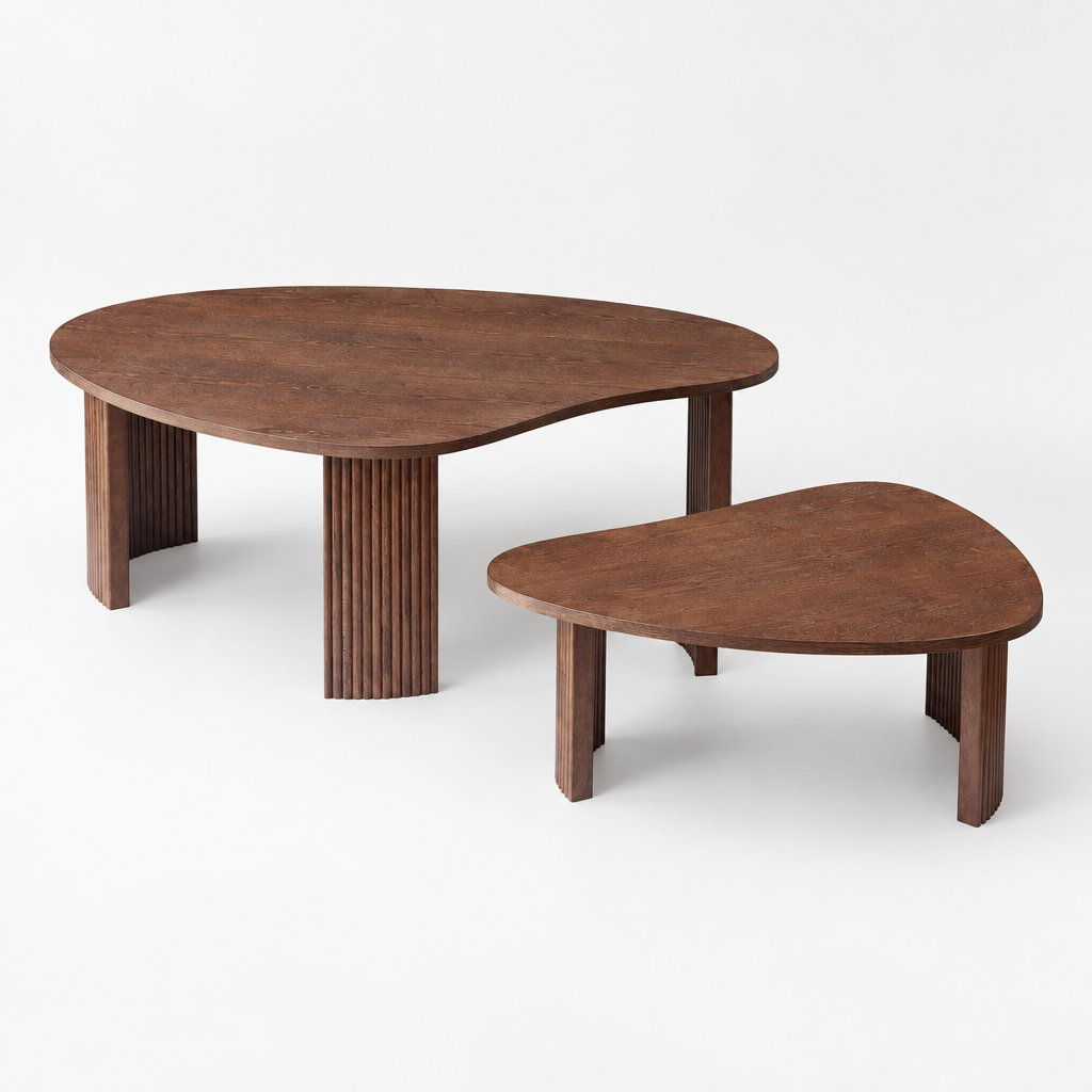 2-Piece Modern Irregular Shape Coffee Table Set For Living Room,Easy Assembly Nesting Coffee Tables, End Side Tables For Living Room Office,Walnut Color — studio three-quarter