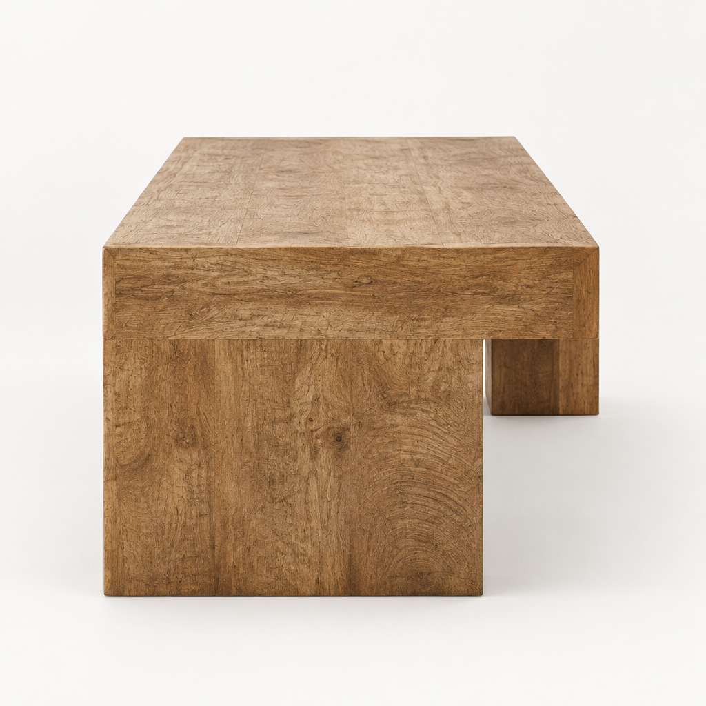 48  Farmhouse Coffee Table, Rectangle Wooden Center Table With Hidden Storage Drawer, Thick Coffee Tables For Living Room, Office, Apartment, Rest Area, Natural Wood Color — studio side profile