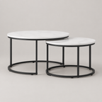 Nesting Coffee Table Set Of 2, 27.6inch Round Coffee Table Wood Marble Pattern Top With Sturdy Metal Frame, End Table Side Tables For Living Room Bedroom Balcony Yard White — studio side profile