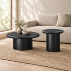 2-Piece Modern Round Coffee Table Set For Living Room,Easy Assembly Coffee Tables, End Side Tables For Leisure Area,Office,Black — living room three-quarter right