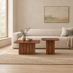 2PCS Nesting Square Coffee Table Set for Living Room,Mid-Century Wavy Fluted Base Tables, End Side Tables for Leisure Area,Office,Brown — living room wide