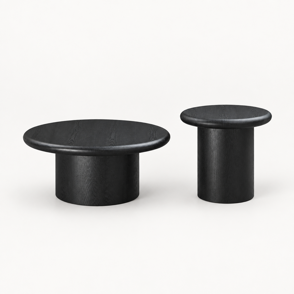 2-Piece Modern Round Coffee Table Set For Living Room,Easy Assembly Coffee Tables, End Side Tables For Leisure Area,Office,Black — studio three-quarter