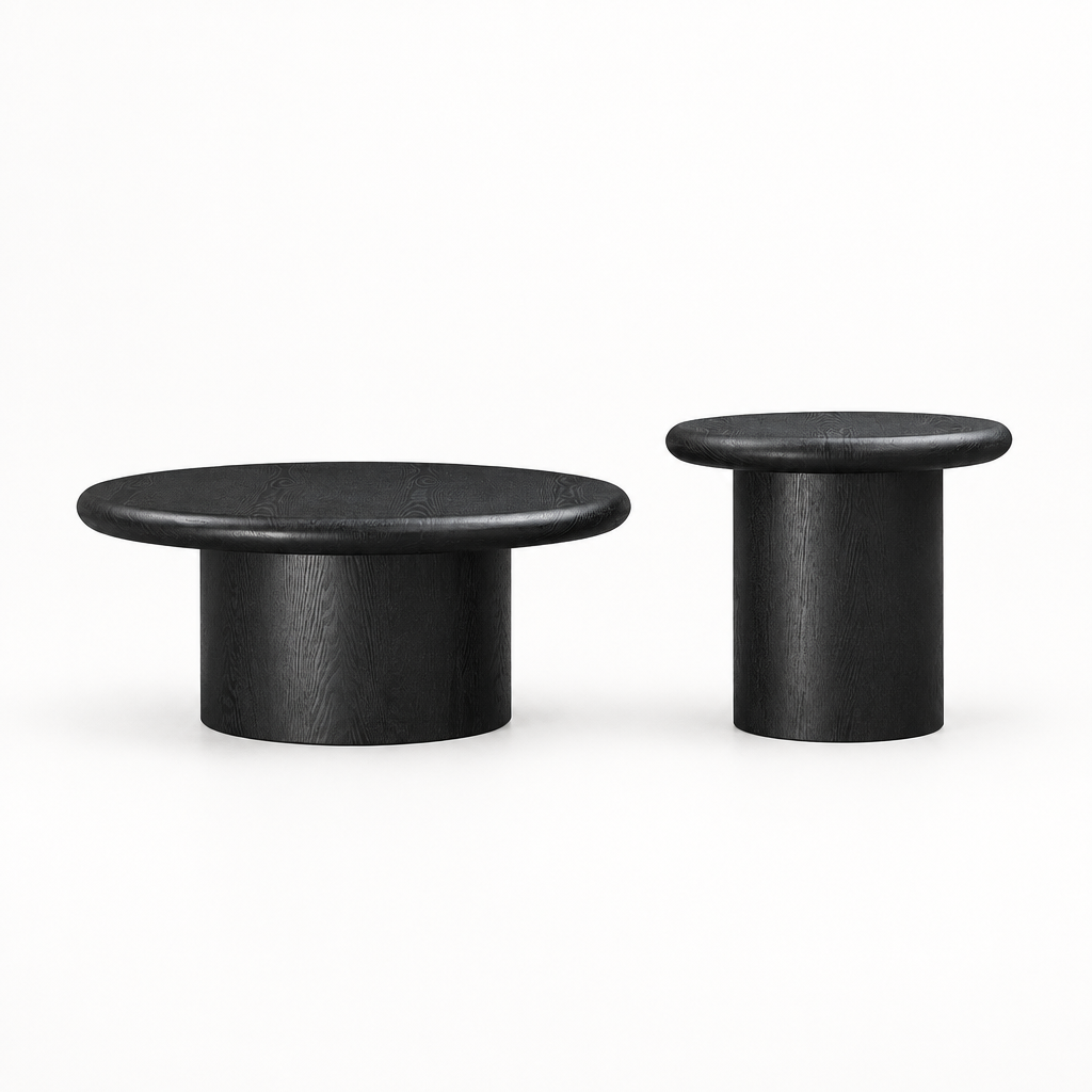 2-Piece Modern Round Coffee Table Set For Living Room,Easy Assembly Coffee Tables, End Side Tables For Leisure Area,Office,Black — studio side profile