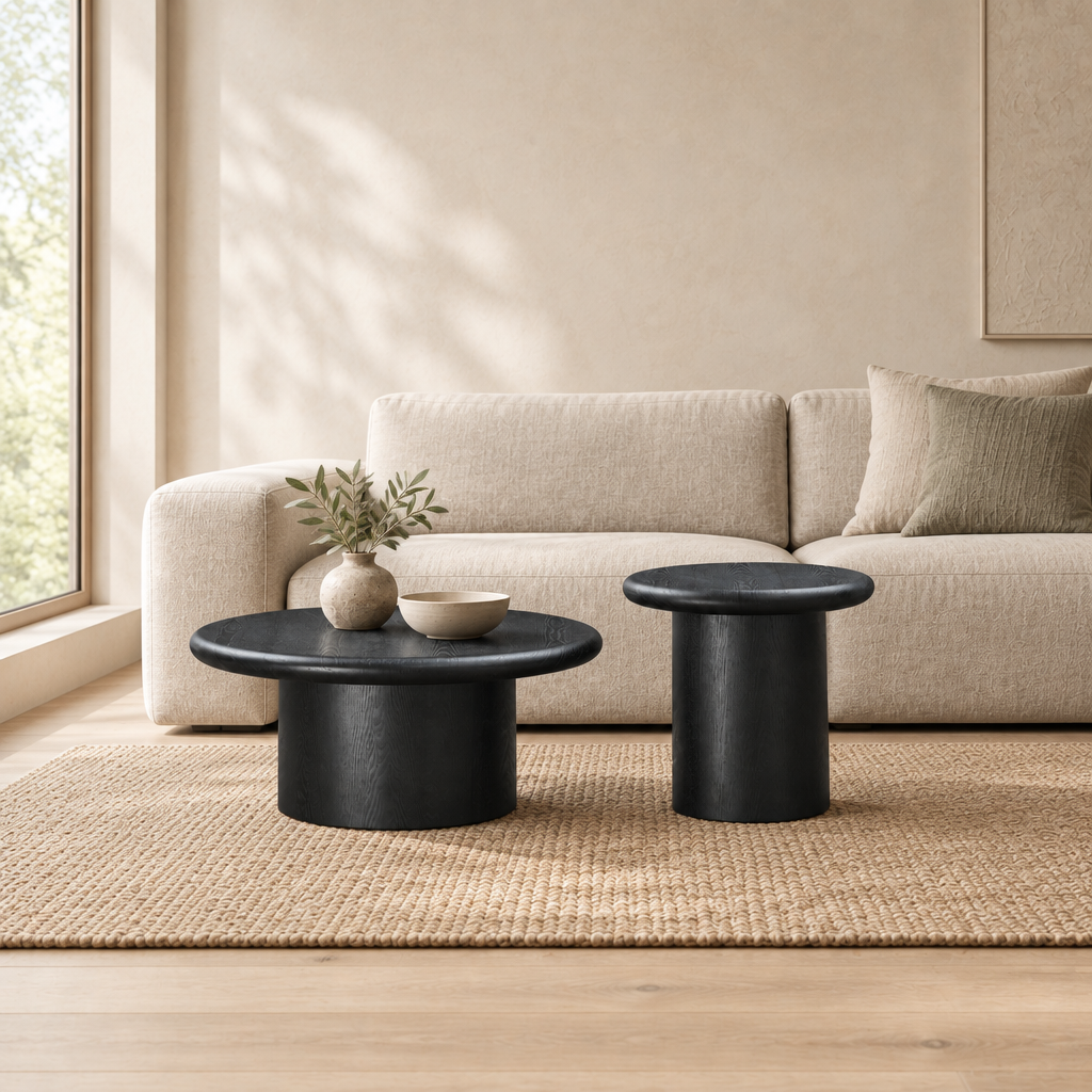2-Piece Modern Round Coffee Table Set For Living Room,Easy Assembly Coffee Tables, End Side Tables For Leisure Area,Office,Black — living room wide