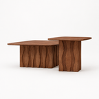 2PCS Nesting Square Coffee Table Set for Living Room,Mid-Century Wavy Fluted Base Tables, End Side Tables for Leisure Area,Office,Brown — studio side profile
