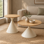 ROUND COFFEE TABLE WHITE WOOD — living room front
