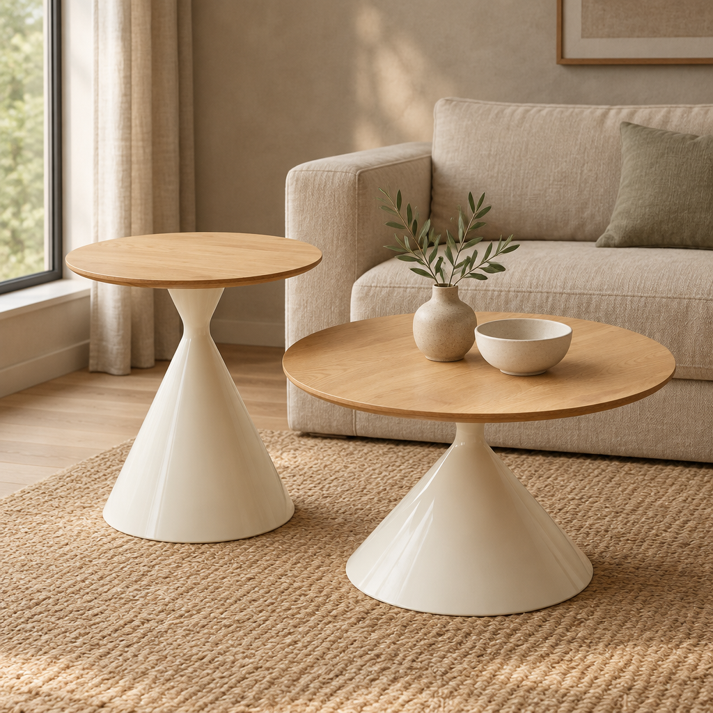 ROUND COFFEE TABLE WHITE WOOD — living room front