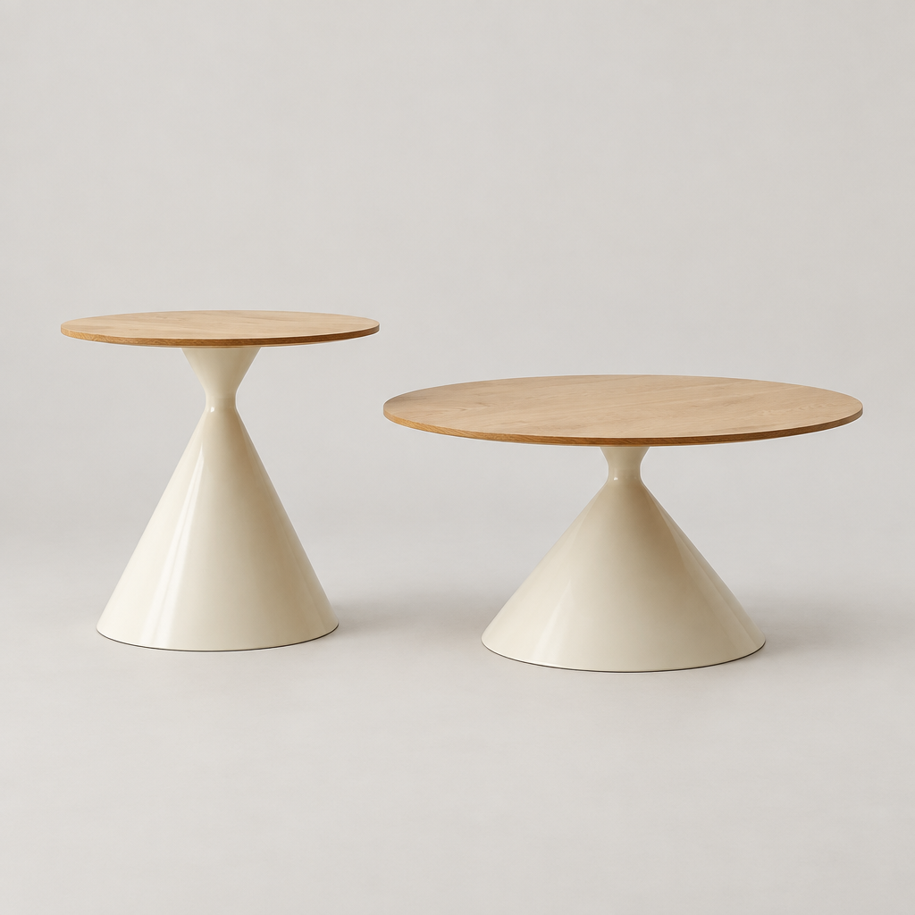 ROUND COFFEE TABLE WHITE WOOD — studio side profile