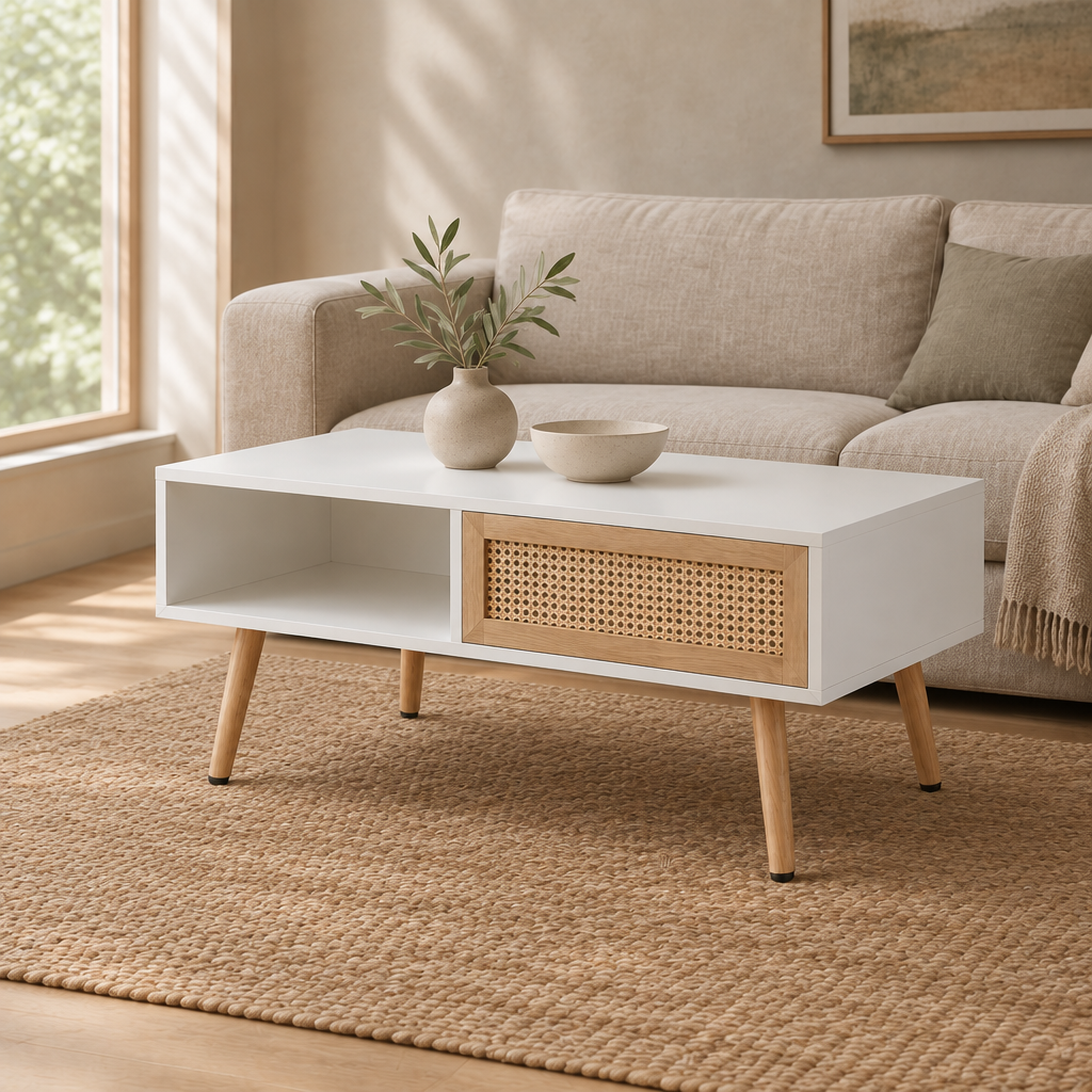 41.34 Inch Rattan Coffee Table — living room three-quarter left