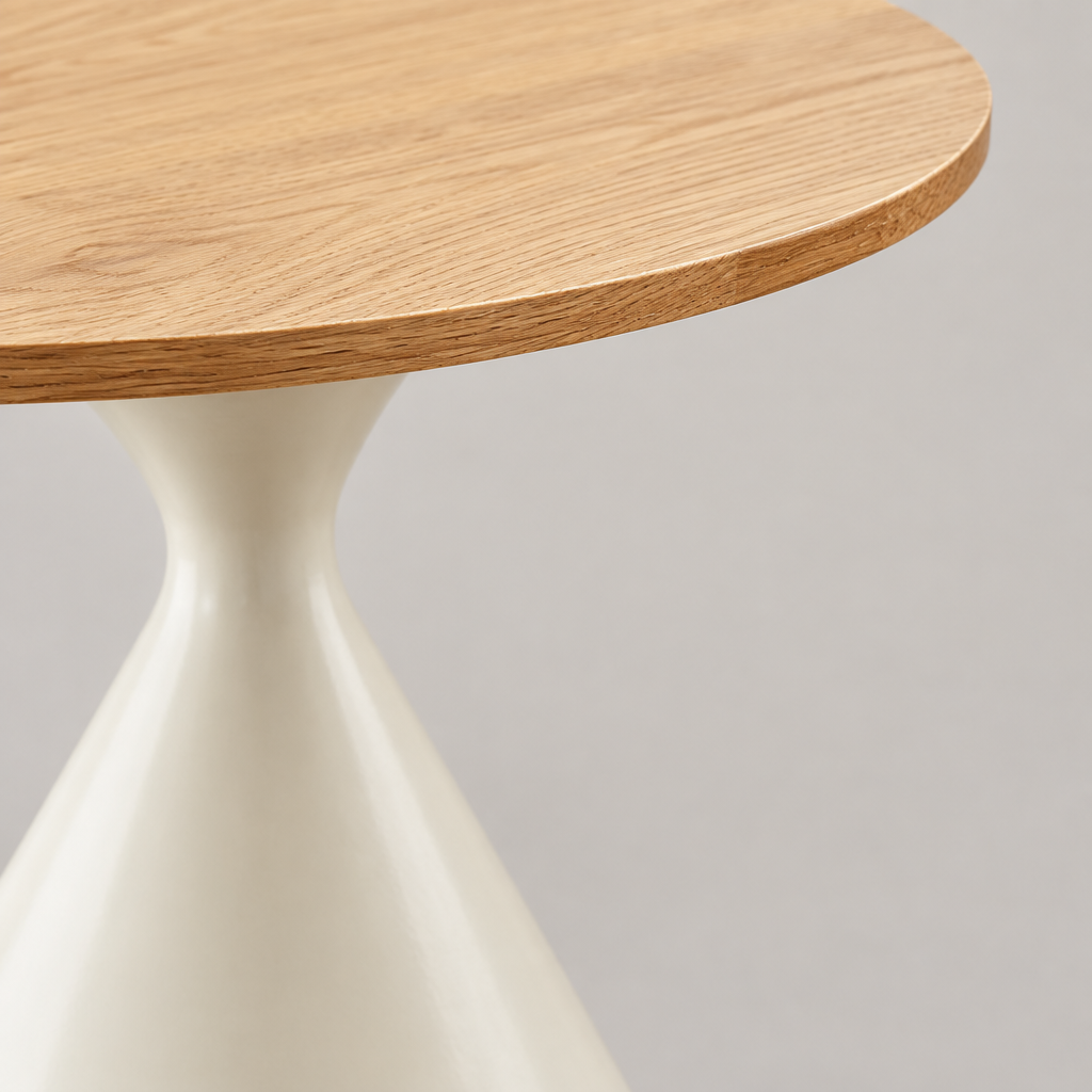 ROUND COFFEE TABLE WHITE WOOD — studio detail