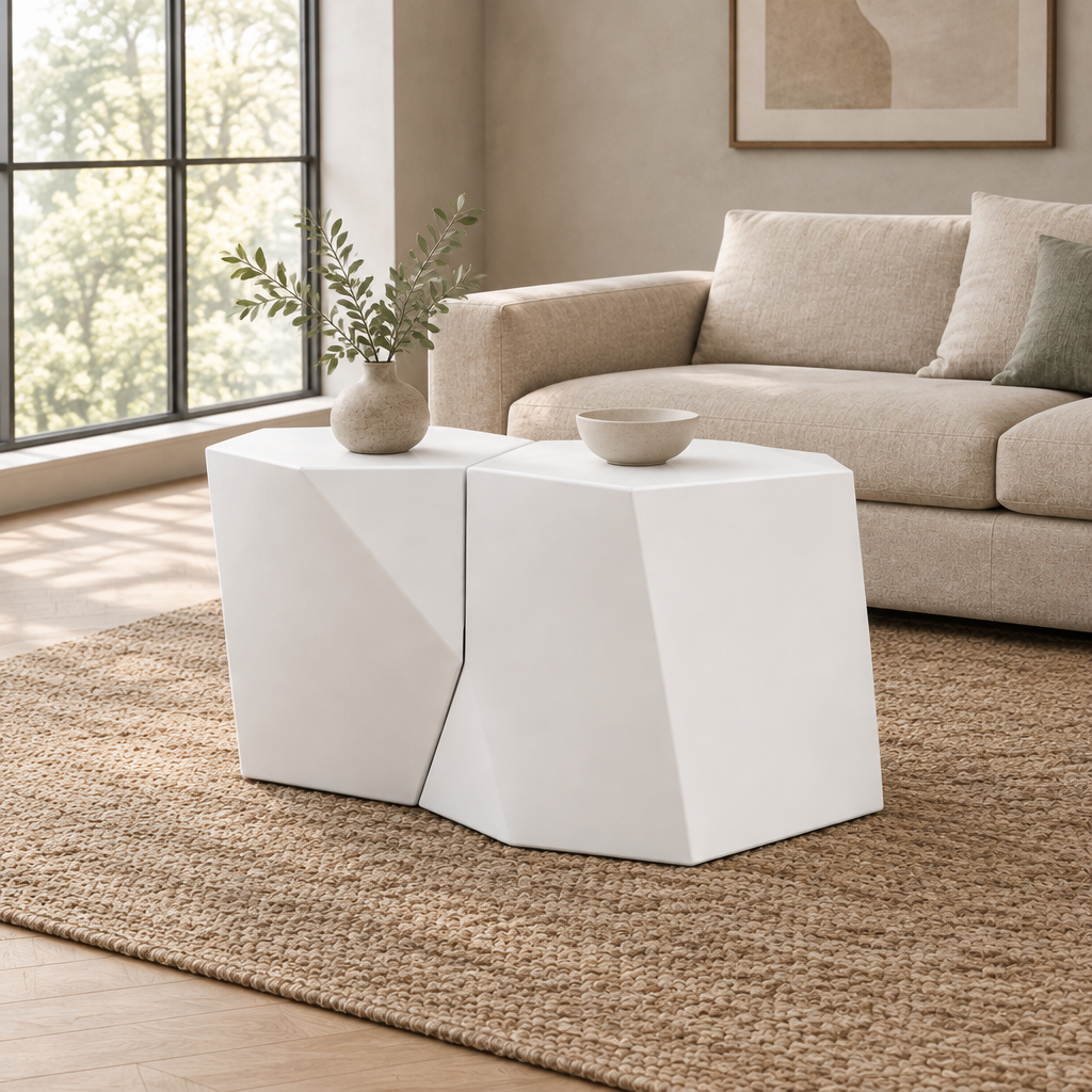 MODERN MGO COFFEE TABLE SET — living room three-quarter right