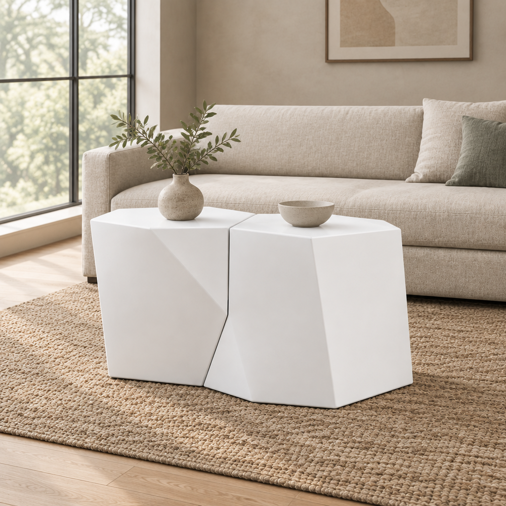 MODERN MGO COFFEE TABLE SET — living room three-quarter left