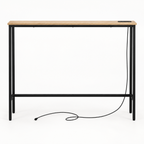 39.4" Narrow Console Sofa Table with Power Outlets and USB Ports, Skinny Couch Table with Metal Frame and Charge Station with 4.9ft Extension Cord, Oak — studio hero