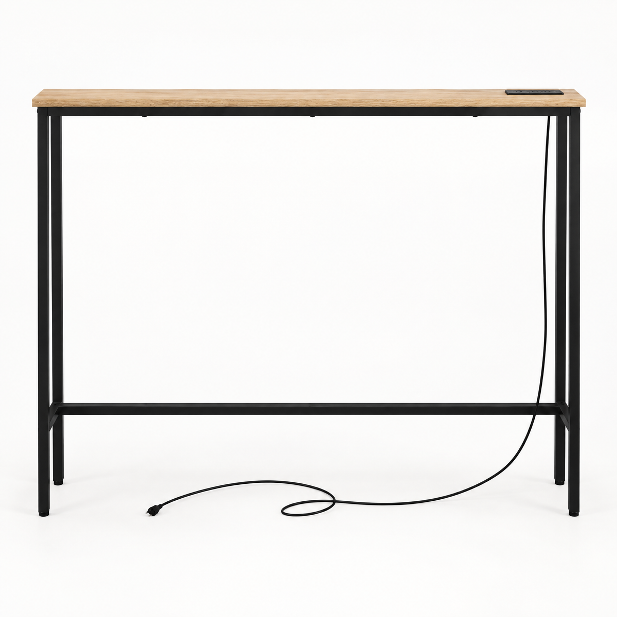 39.4" Narrow Console Sofa Table with Power Outlets and USB Ports, Skinny Couch Table with Metal Frame and Charge Station with 4.9ft Extension Cord, Oak — studio hero
