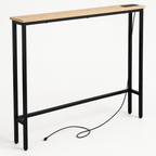 39.4" Narrow Console Sofa Table with Power Outlets and USB Ports, Skinny Couch Table with Metal Frame and Charge Station with 4.9ft Extension Cord, Oak — studio three-quarter