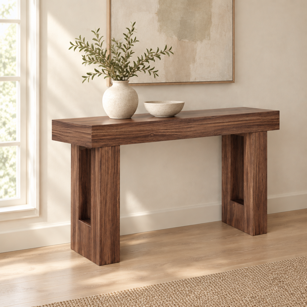 63 In Console Table, Farmhouse Desk Behind The Couch, Wooden Rectangle Entrance Desk, Narrow Long Sofa Table Accent Stand For Hallway, Bedroom, Living Room, Foyer, Easy Assembly, Brown — living room three-quarter left
