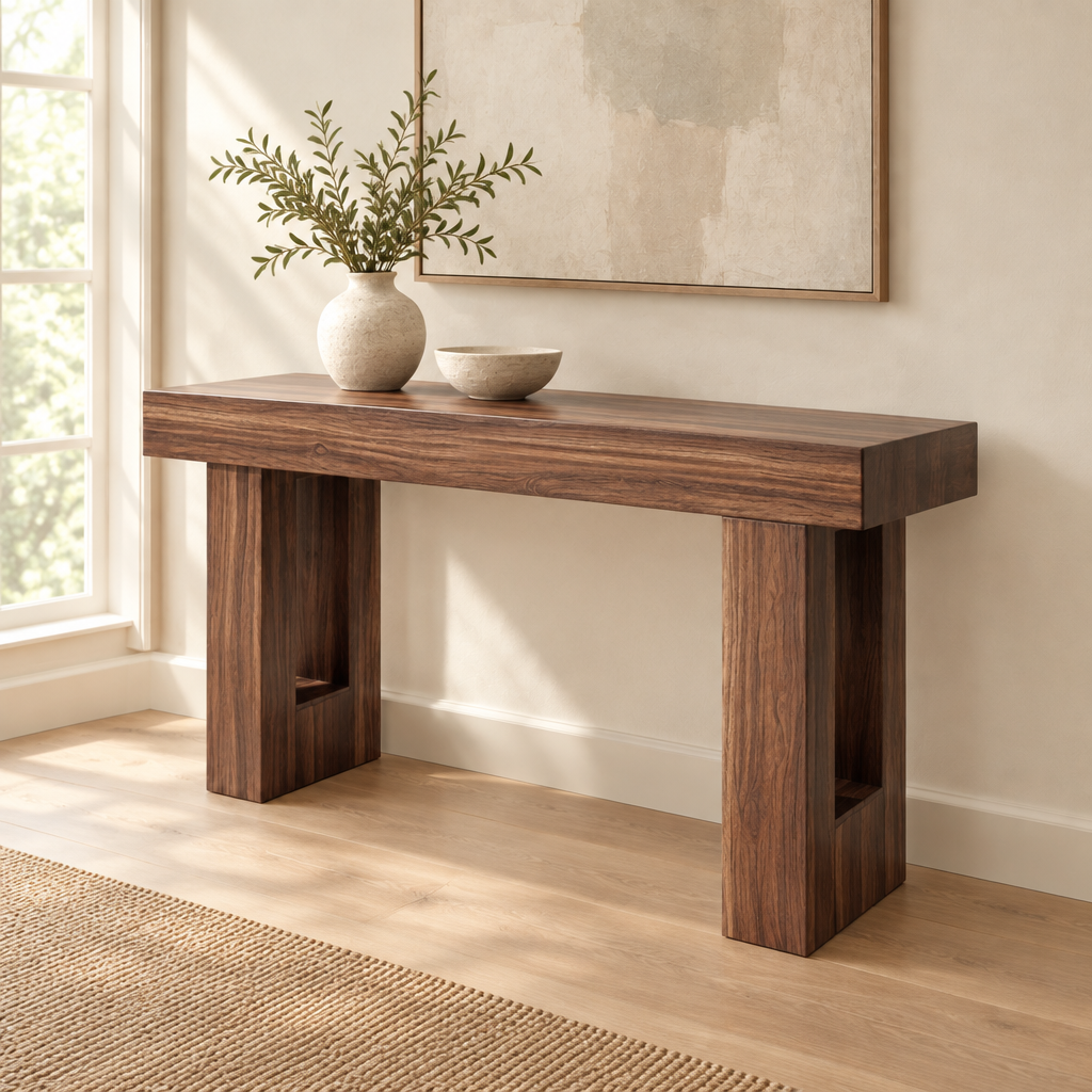 63 In Console Table, Farmhouse Desk Behind The Couch, Wooden Rectangle Entrance Desk, Narrow Long Sofa Table Accent Stand For Hallway, Bedroom, Living Room, Foyer, Easy Assembly, Brown — living room three-quarter right