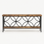 71" Industrial Console Sofa Table, Behind Couch – Rustic Brown — studio hero