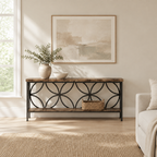 71" Industrial Console Sofa Table, Behind Couch – Rustic Brown — living room wide