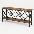 71" Industrial Console Sofa Table, Behind Couch – Rustic Brown — studio three-quarter