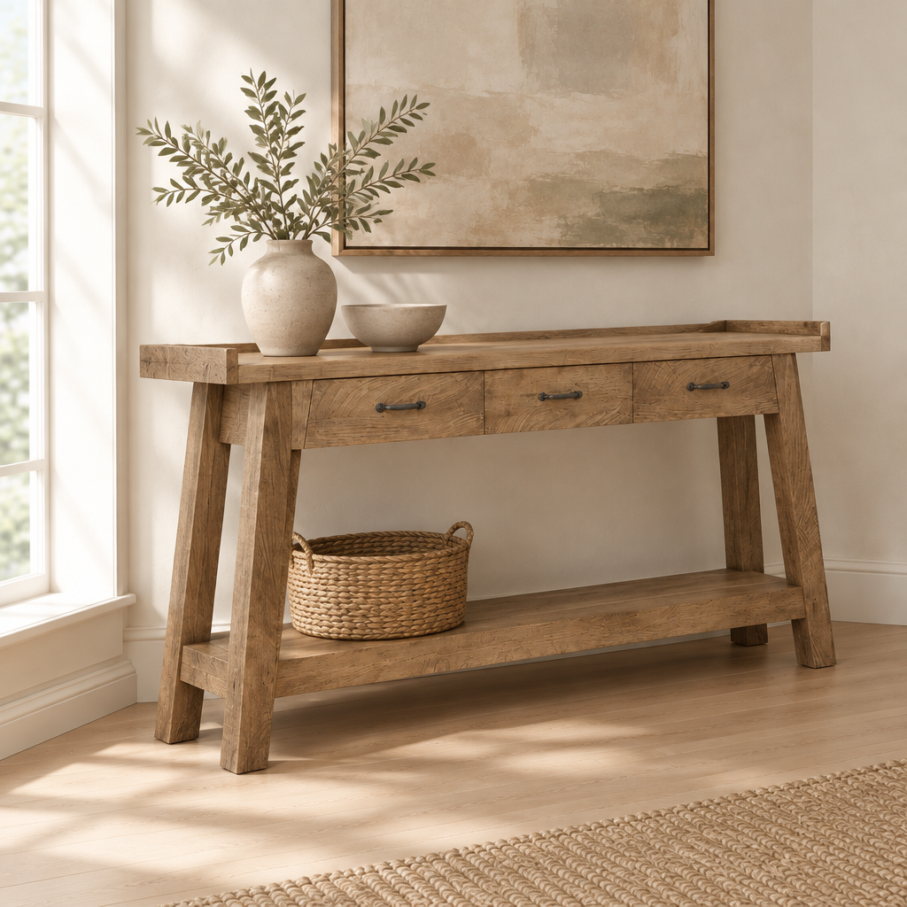 71" Long Console Table with Storage, Sofa Table — living room three-quarter left