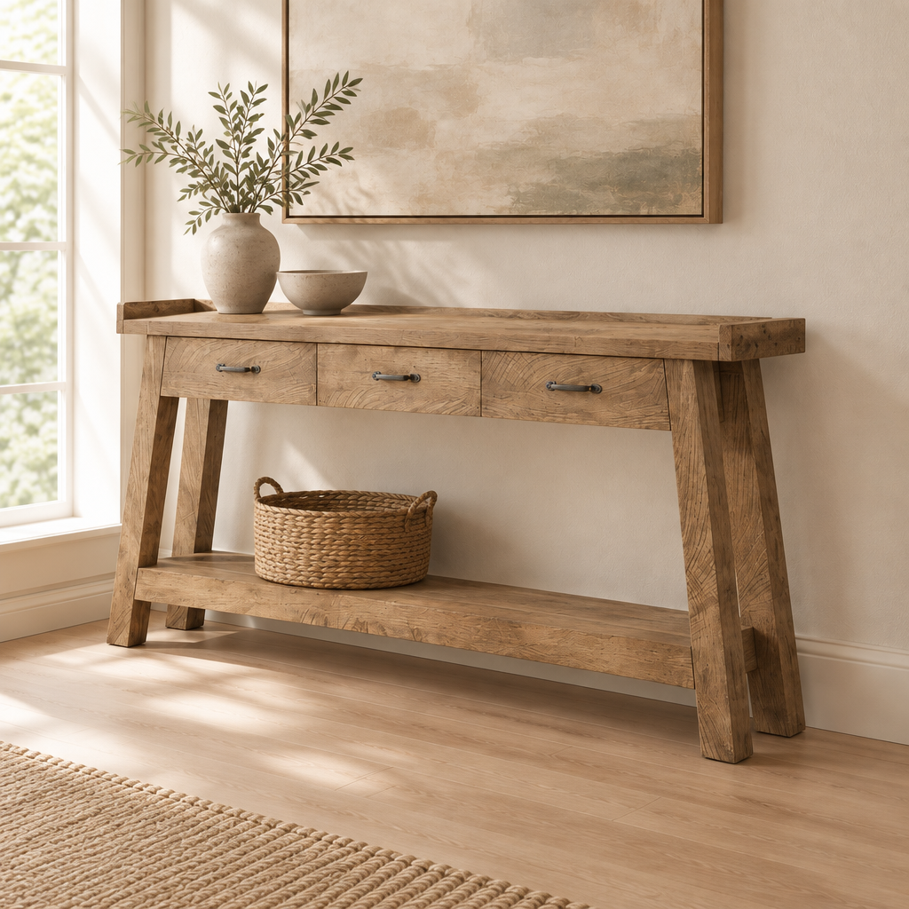 71" Long Console Table with Storage, Sofa Table — living room three-quarter right